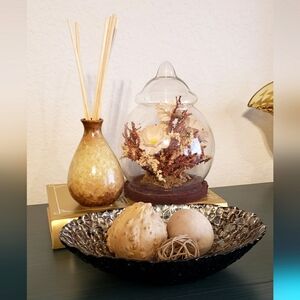 Vintage Mid-Century Mod 70s Decor Glass Bowl Ceramic Vase Fall Flower Holiday